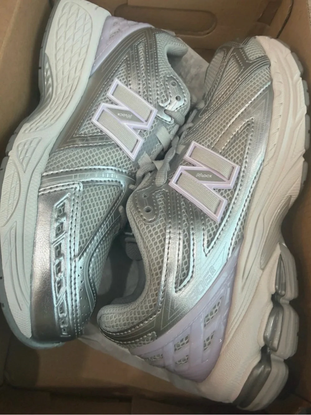 New Balance Grey and Light Purple Athletic Sneakers